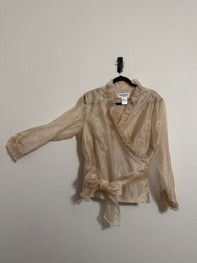Rene Ruiz Sheer Champagne Wrap Blouse with Tie